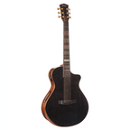 Cort Masterpiece Modern LE acoustic guitar in black with case, showcasing sleek design and polished finish.
