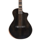 Black Cort Masterpiece Modern LE acoustic guitar with case, showcasing sleek body and modern design, perfect for musicians.
