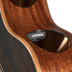 Black Cort Masterpiece Modern LE acoustic guitar with case, showcasing sleek body and neck, ideal for musicians and collectors.