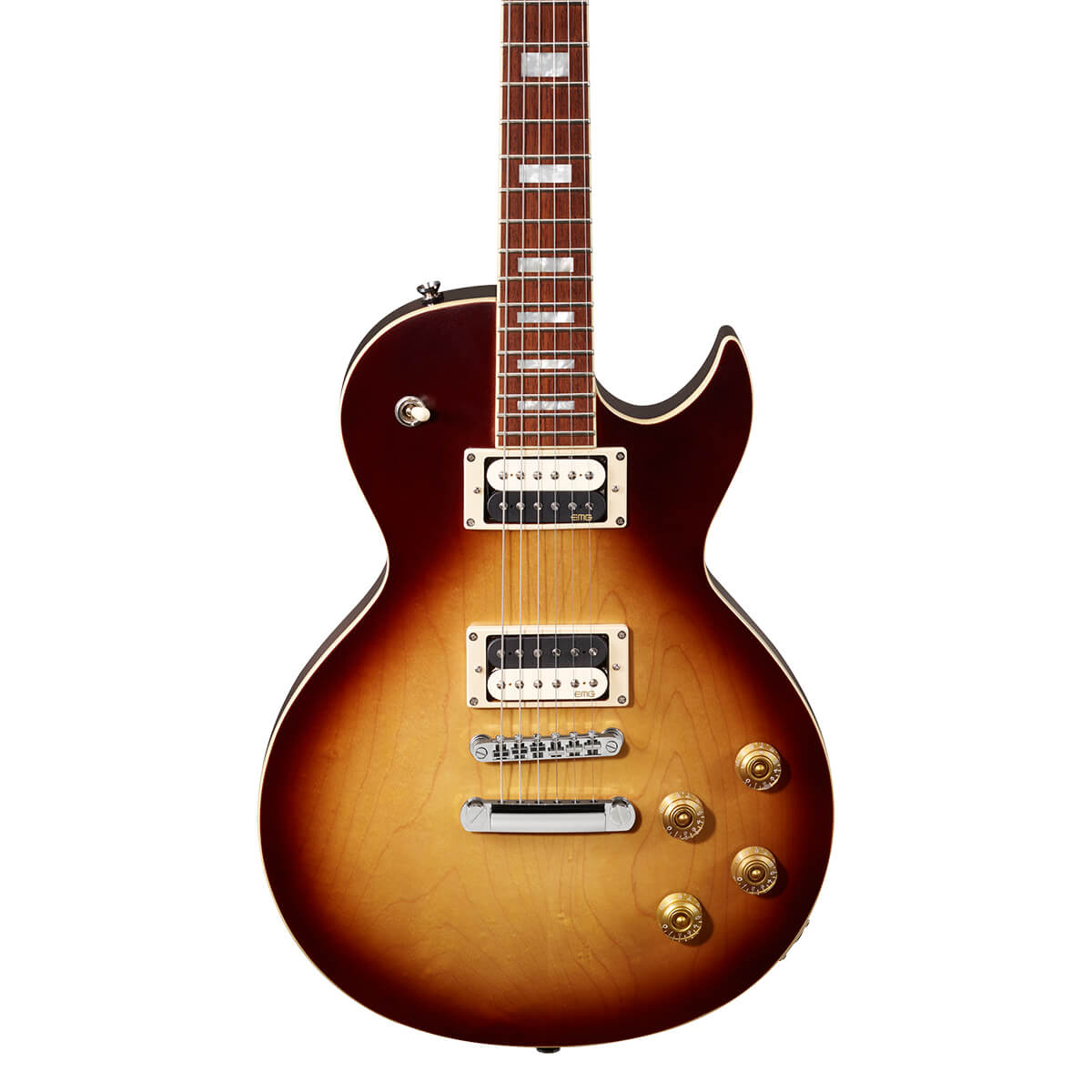 Cort CR300 ATB electric guitar with aged vintage sunburst finish, showcasing its classic body shape and hardware details.