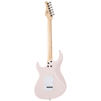 Cort G200 electric guitar in pastel pink with sleek body and six strings, showcasing its modern design and hardware details.