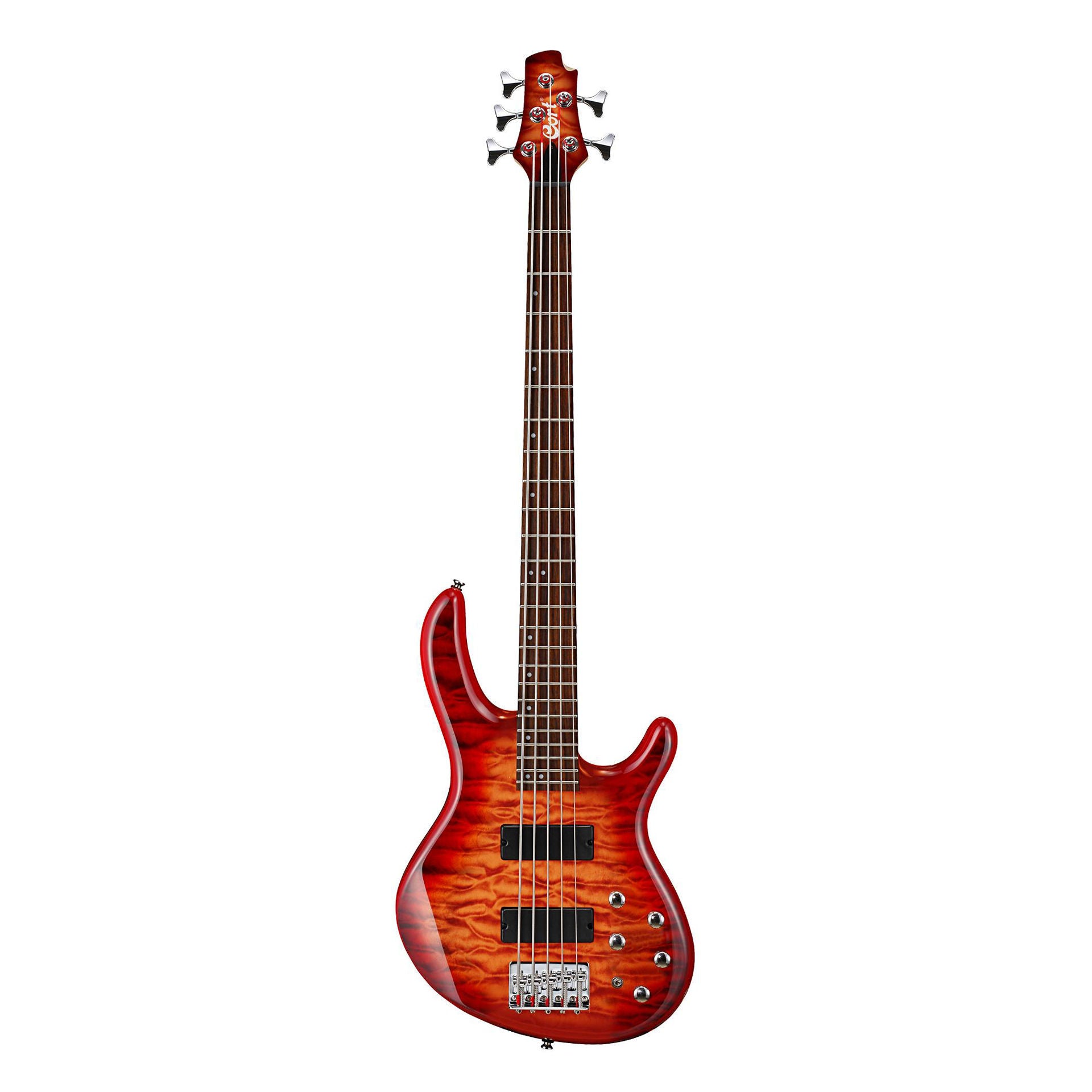 Cort Action Deluxe Plus 5-String Bass Guitar in Cherry Red Sunburst