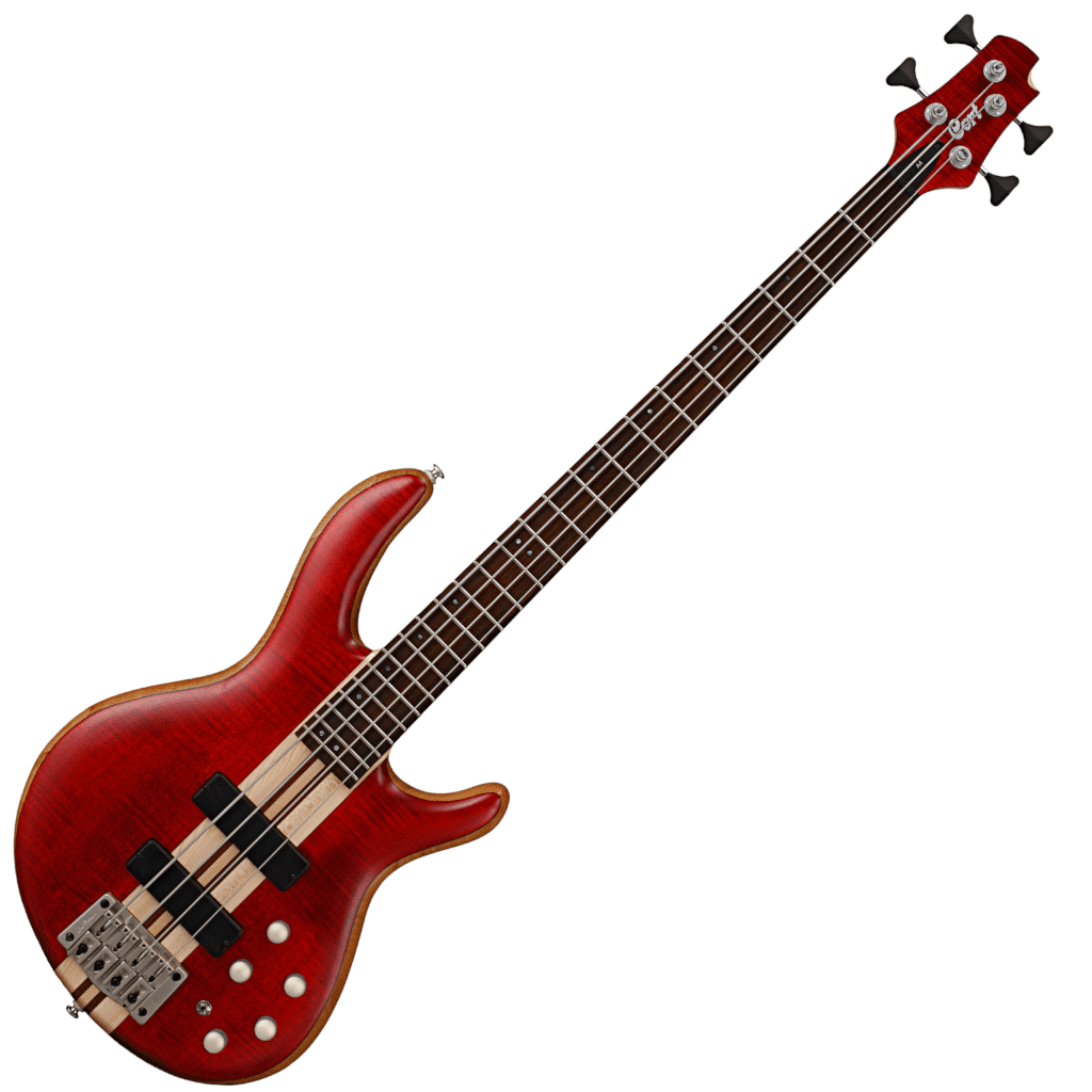 Cort A4 Plus FMMH 4 String Electric Bass - Open Pore Black Cherry