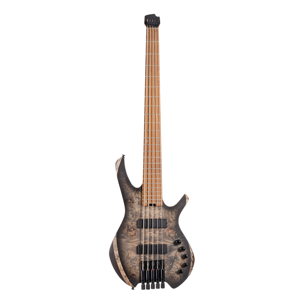Cort Space 5 bass guitar in Star Dust Black with sleek body and four strings, showcasing its modern design and hardware.
