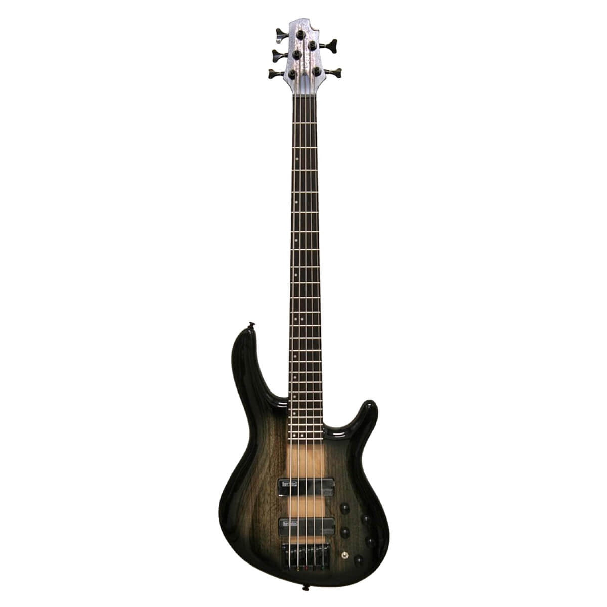 Cort Artisan C5 Plus ZBMH 5-string bass guitar in transparent black burst with a sleek body and modern design.