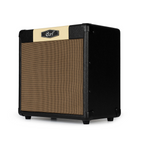 Black Cort CM15R PG 15W guitar combo amplifier with control knobs and speaker grille, designed for electric guitar practice and performance.
