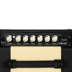 Black Cort CM15R PG 15W guitar combo amplifier showing control knobs and speaker grille.