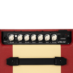 Cort CM15R PG 15W guitar combo amplifier in dark red with control knobs and speaker grille, designed for electric guitar use.