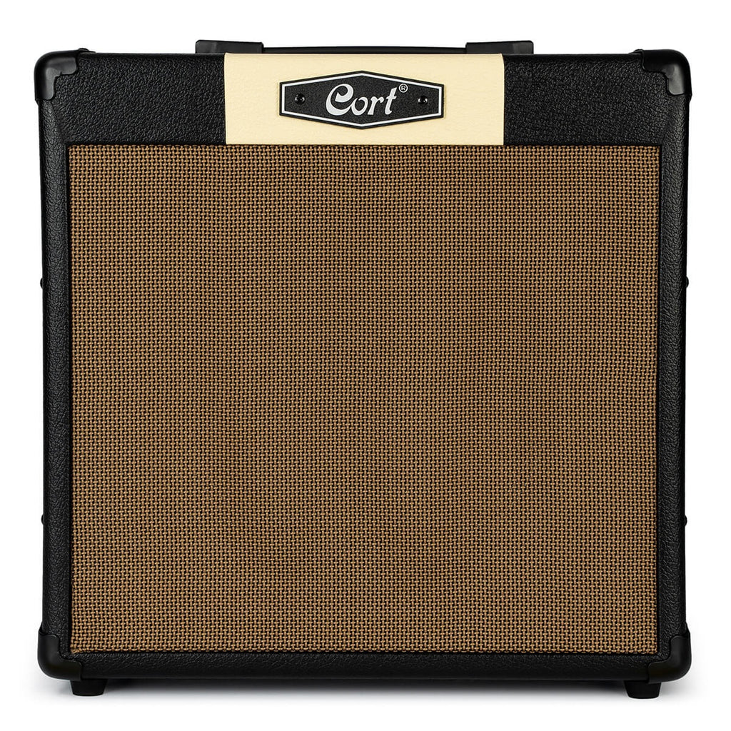 Cort CM30R black guitar combo amplifier with Bluetooth connectivity, compact design, and control knobs on front panel.