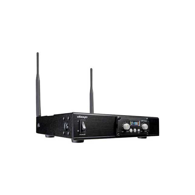 Okayo C7281A dual channel UHF wireless audio link receiver, compact design with antennas, operating 520-544MHz.