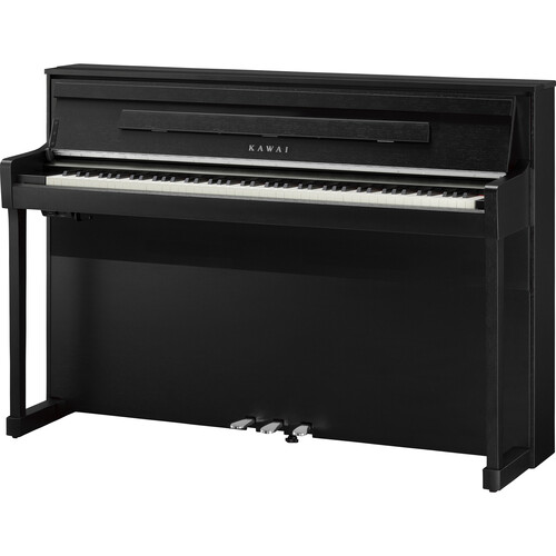 Kawai CA901 digital piano in modern black with matching bench, featuring sleek design and full-sized keys for authentic playing experience.
