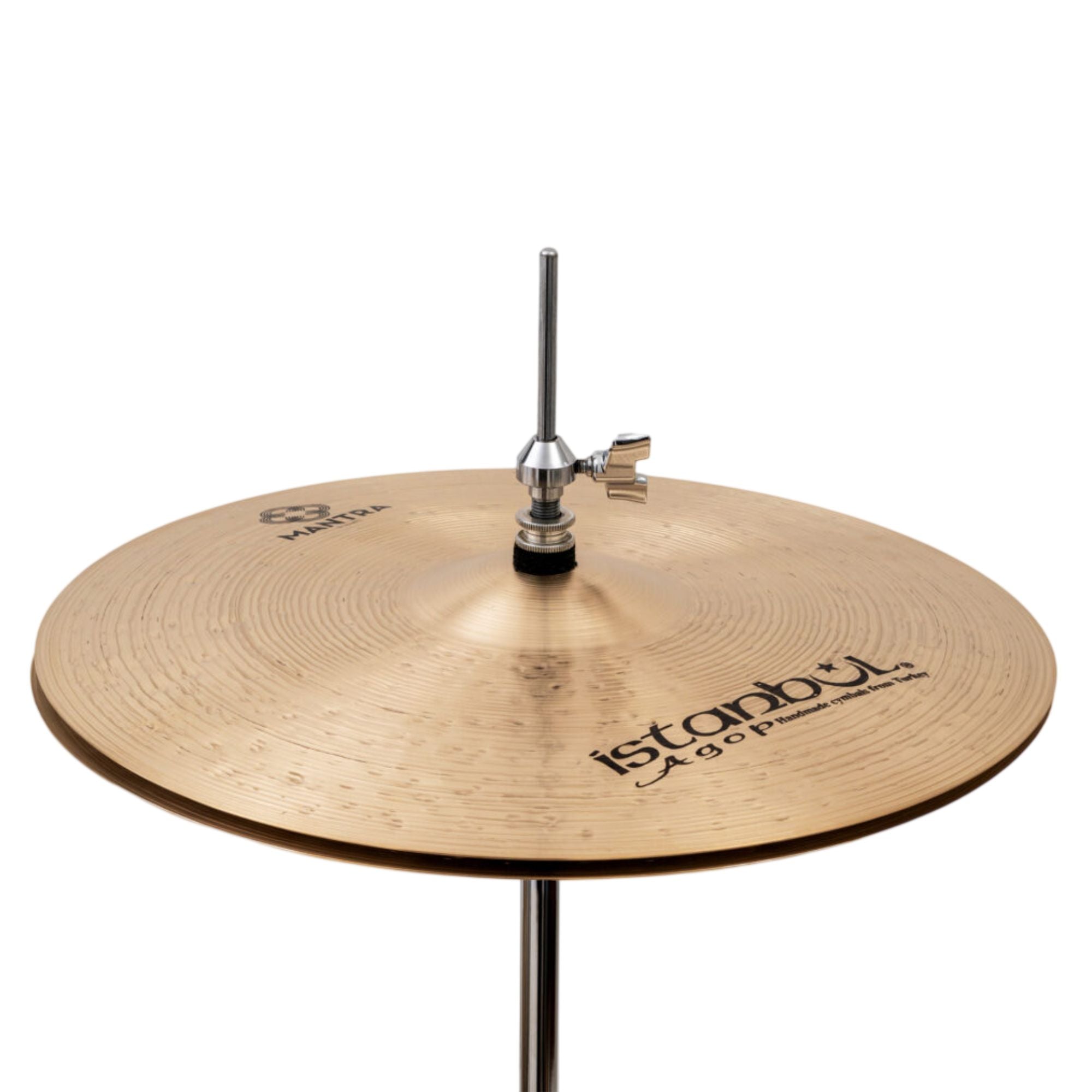 Istanbul Agop Cindy Blackman Santana Mantra Hi-Hats cymbals, single cymbal pair with a dark finish and crisp sound, brand logo visible.