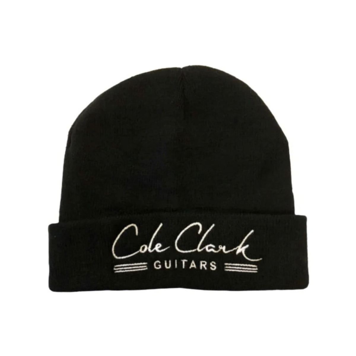 Black Cole Clark beanie hat with logo patch, cozy knit gift or novelty item, stylish winter accessory.