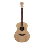 Cole Clark Angel 2 acoustic guitar with Bunya Blackwood top and mahogany body, showcasing its natural wood finish and slim neck.