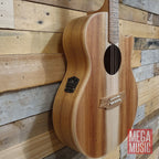 Cole Clark Angel 2 acoustic guitar in all Blackwood finish, showcasing its sleek body and detailed fretboard.