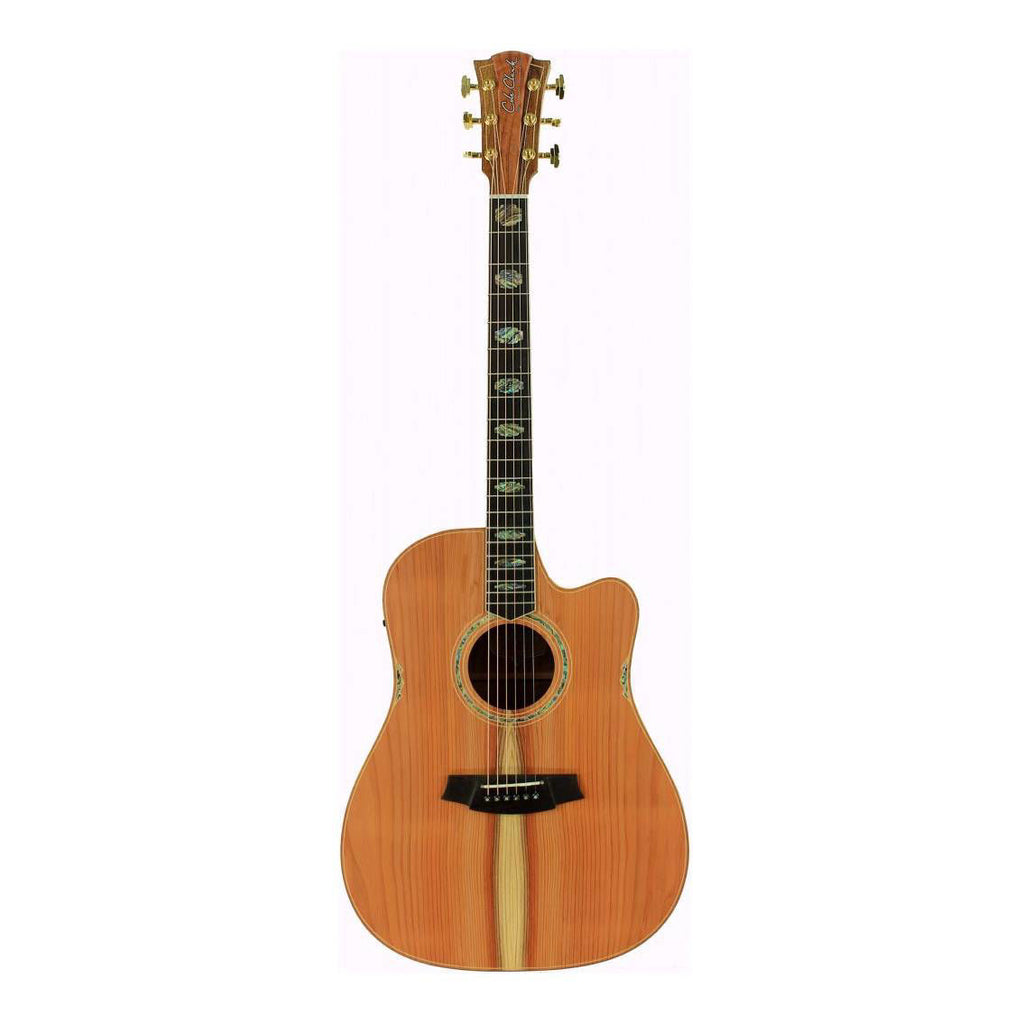 Cole Clark Fat Lady 3 Series dreadnought acoustic guitar with cutaway, redwood top, rosewood sides, pickup, and natural finish.