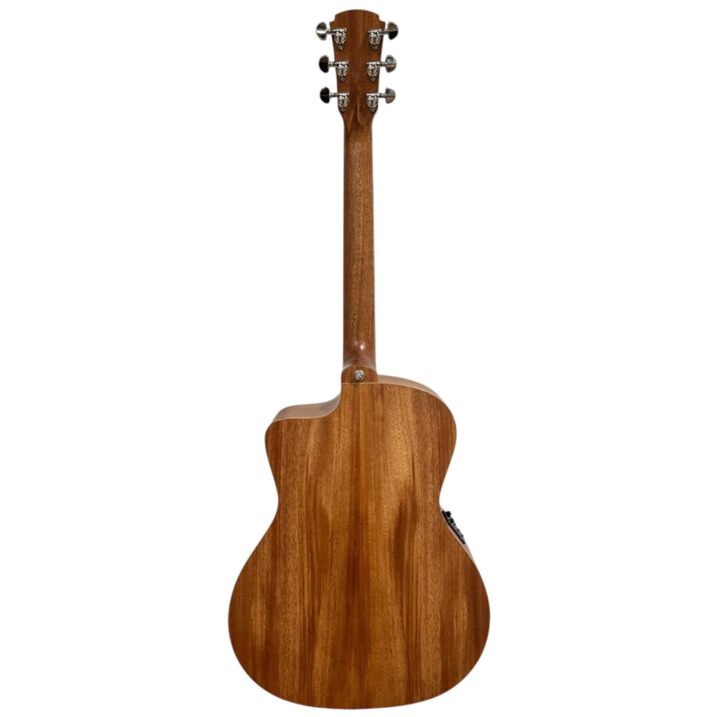 Cole Clark Studio AN1EC Angel acoustic guitar with mahogany body, showcasing its natural wood finish and cutaway design.