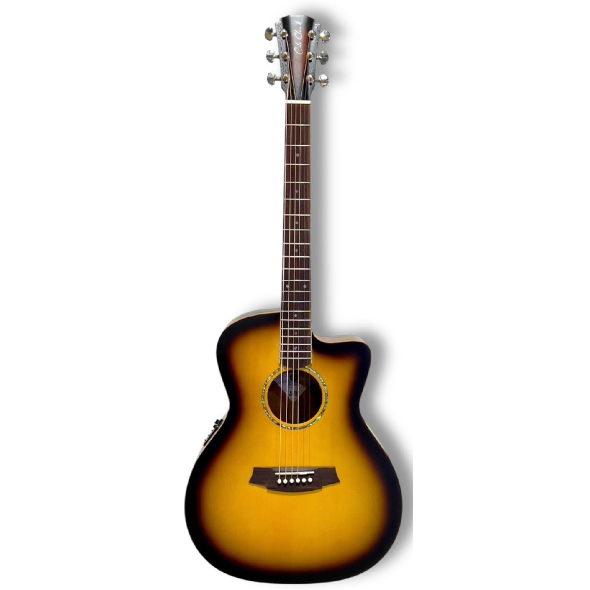 Cole Clark Studio AN1EC acoustic guitar with sunburst finish, spruce top, mahogany body, and cutaway design.