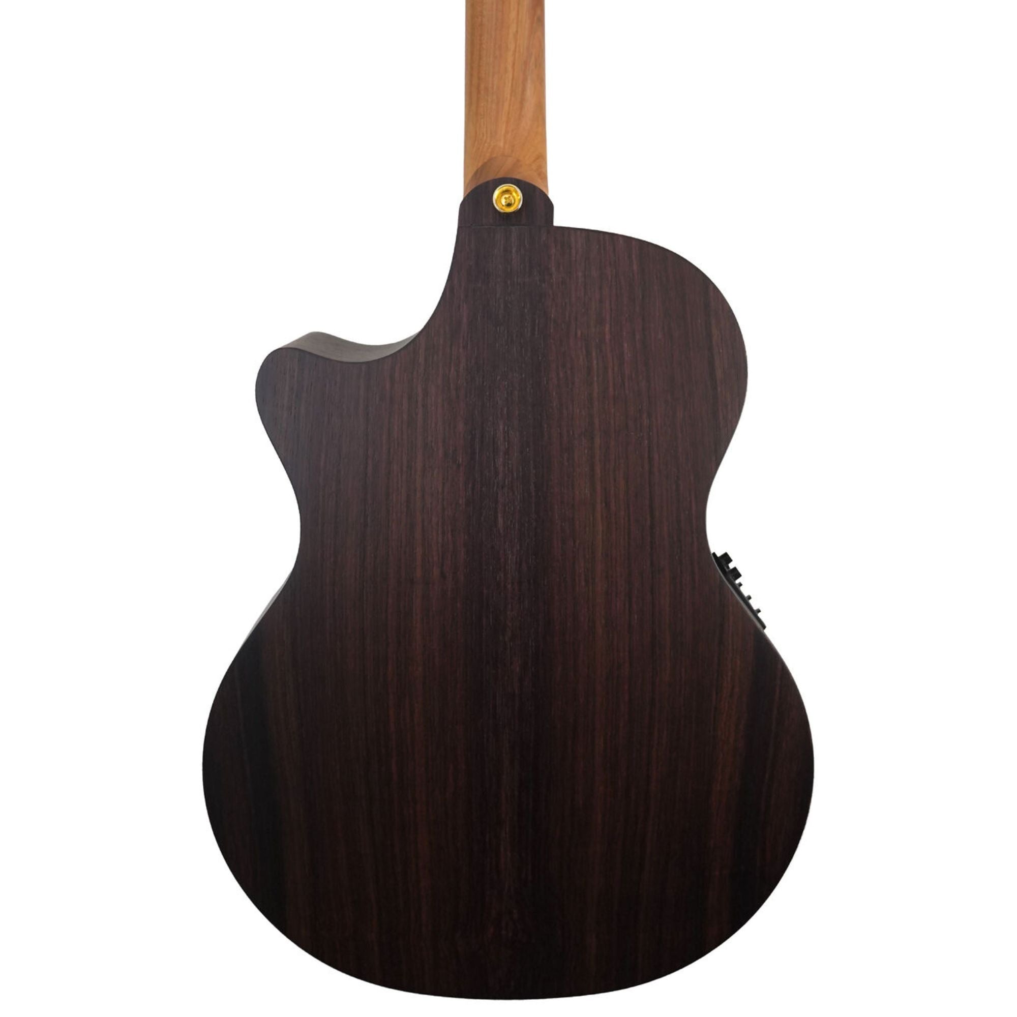 Cole Clark Angel Studio Recording Deluxe acoustic guitar with rosewood body and natural finish, showcasing its sleek design and quality craftsmanship.