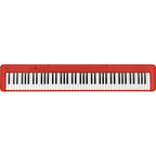 Casio CDP-S160 88-key slim digital piano in red, showing the compact design with keys and control panel.