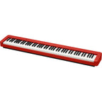 Casio CDP-S160 88-key slimline digital piano in red, featuring a compact design and standard keyboard keys.