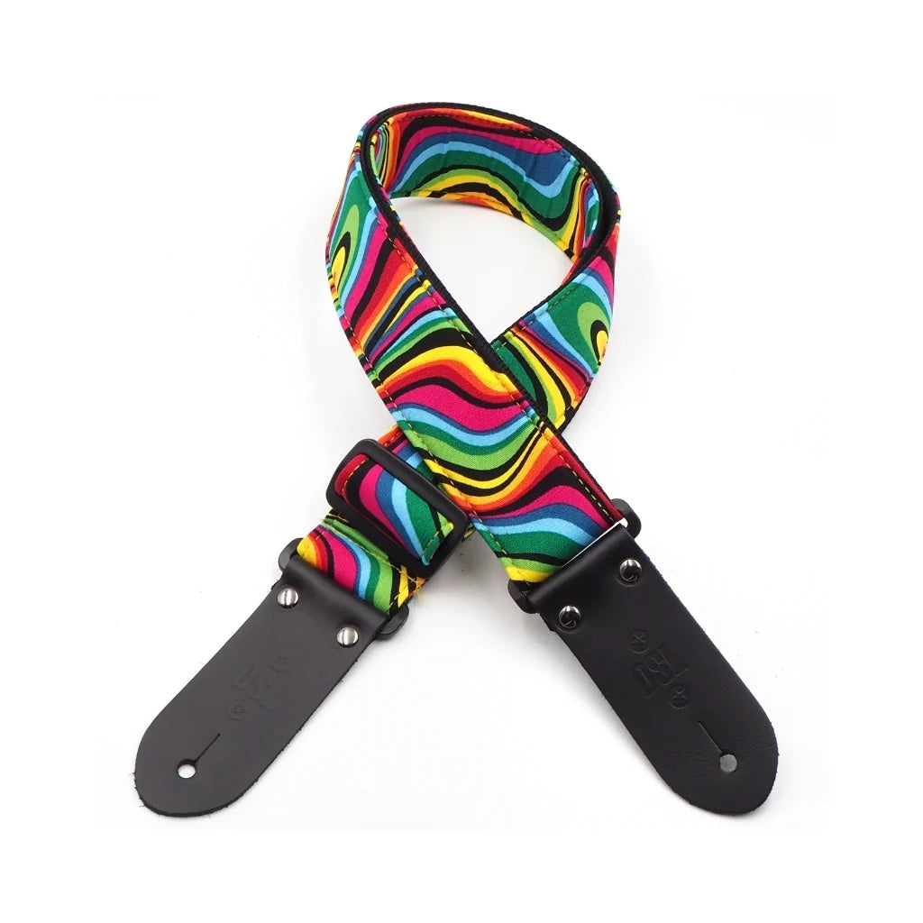Black DSL Straps Swirl 2-inch guitar strap with a stylish swirl design, perfect for electric or acoustic guitars.