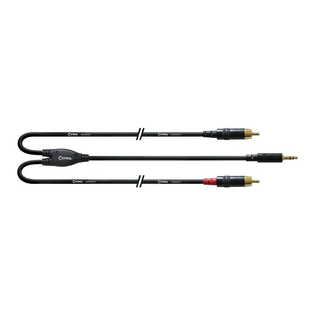 Cordial Essentials REAN Plug 3.5mm Stereo Gold to 2x RCA Gold - Long Pigtail Side - 0.9m/3ft