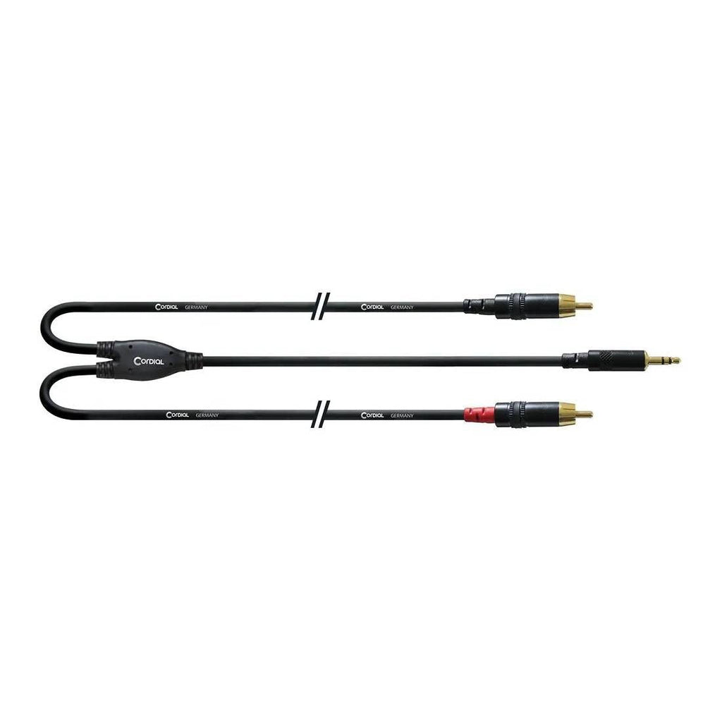 Cordial Essentials REAN Plug 3.5mm Stereo Gold to 2x RCA Gold - Long Pigtail Side - 0.9m/3ft