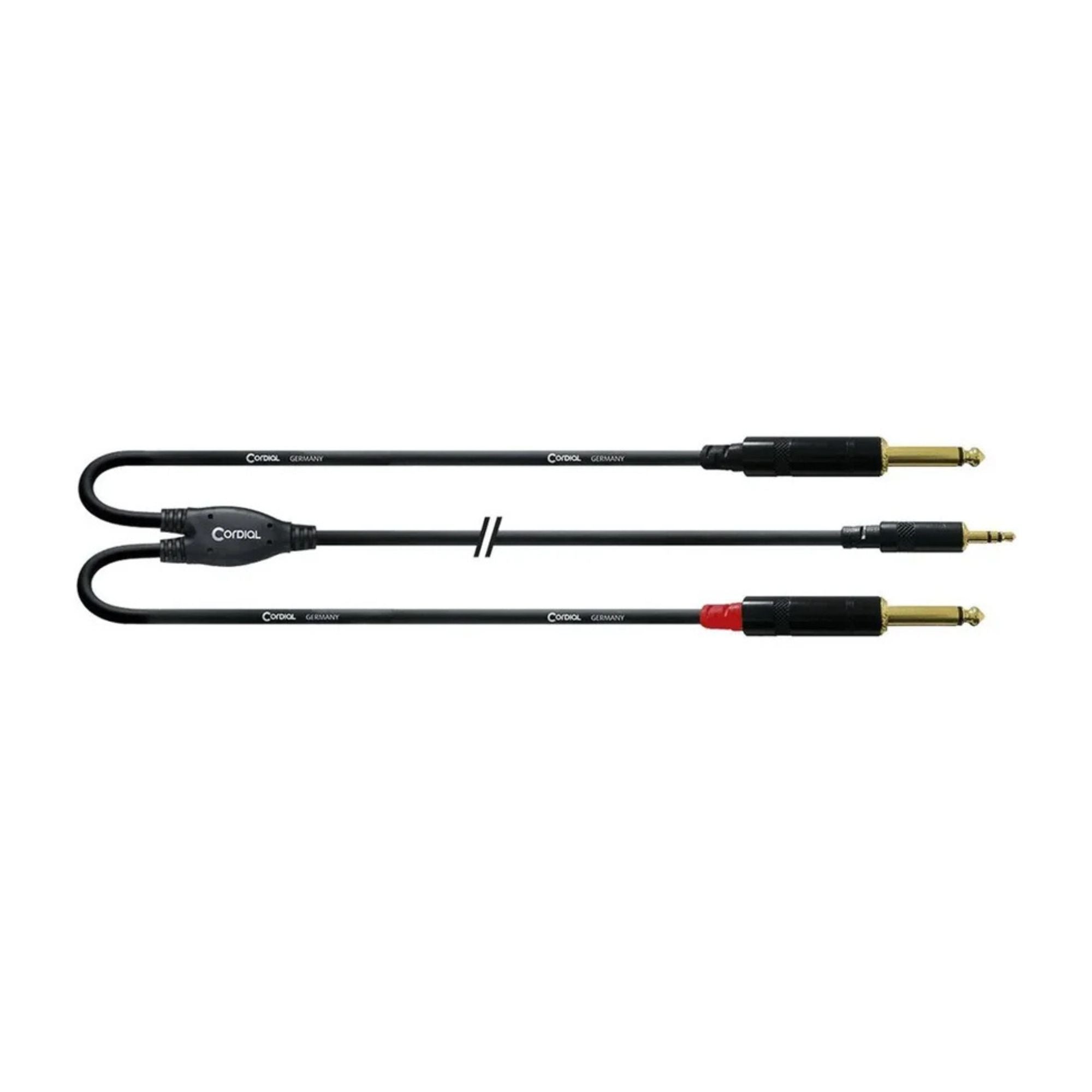 Cordial Essentials REAN Plug 3.5mm Stereo Gold to 2x Plug 6.3mm Mono Gold -