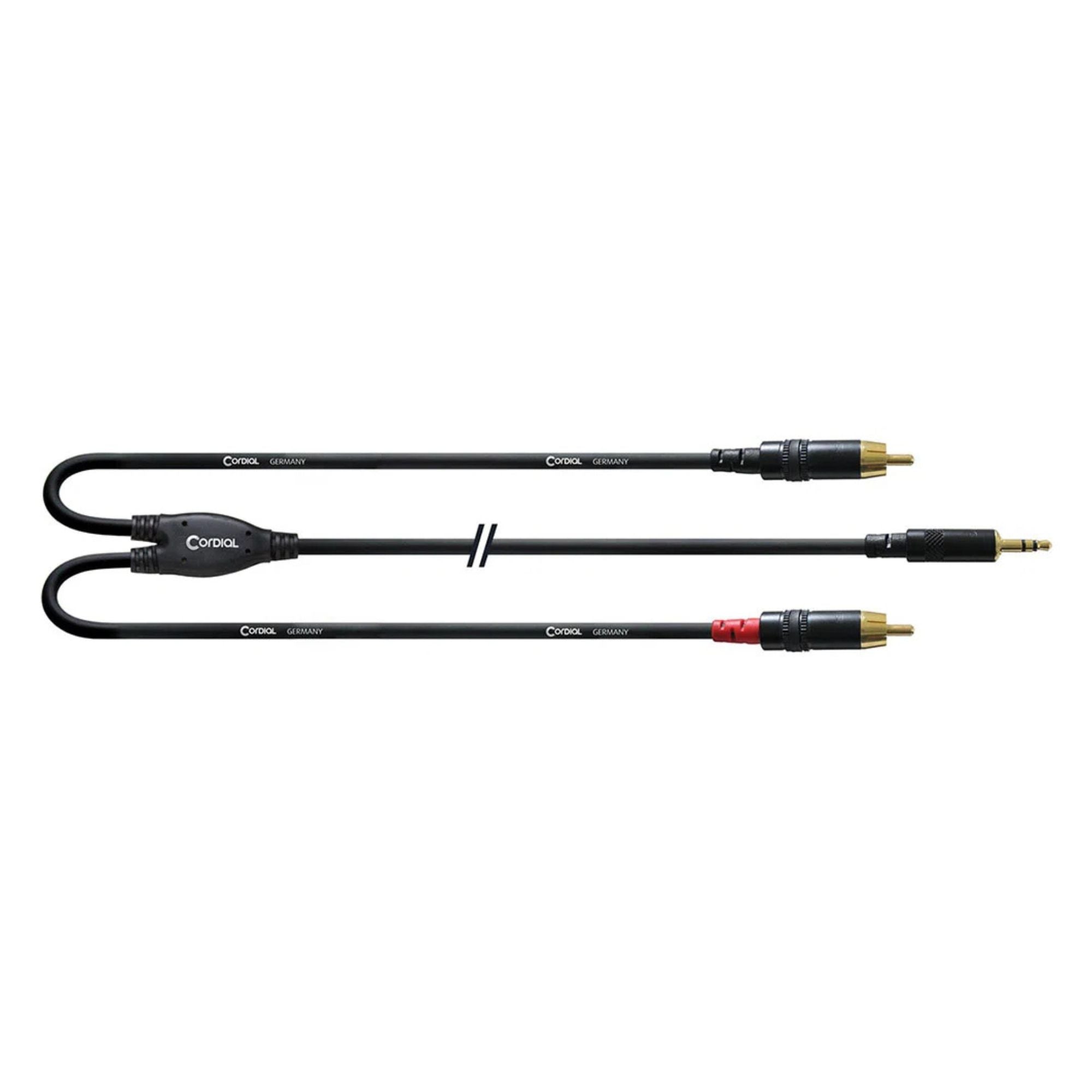 Cordial REAN Plug 3.5mm Stereo Gold to 2x RCA Gold - Long Pigtail Side - 3m