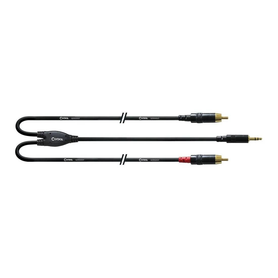 Cordial Essentials REAN Plug 3.5mm Stereo Gold to 2x RCA Gold - Long Pigtail Side - 6m