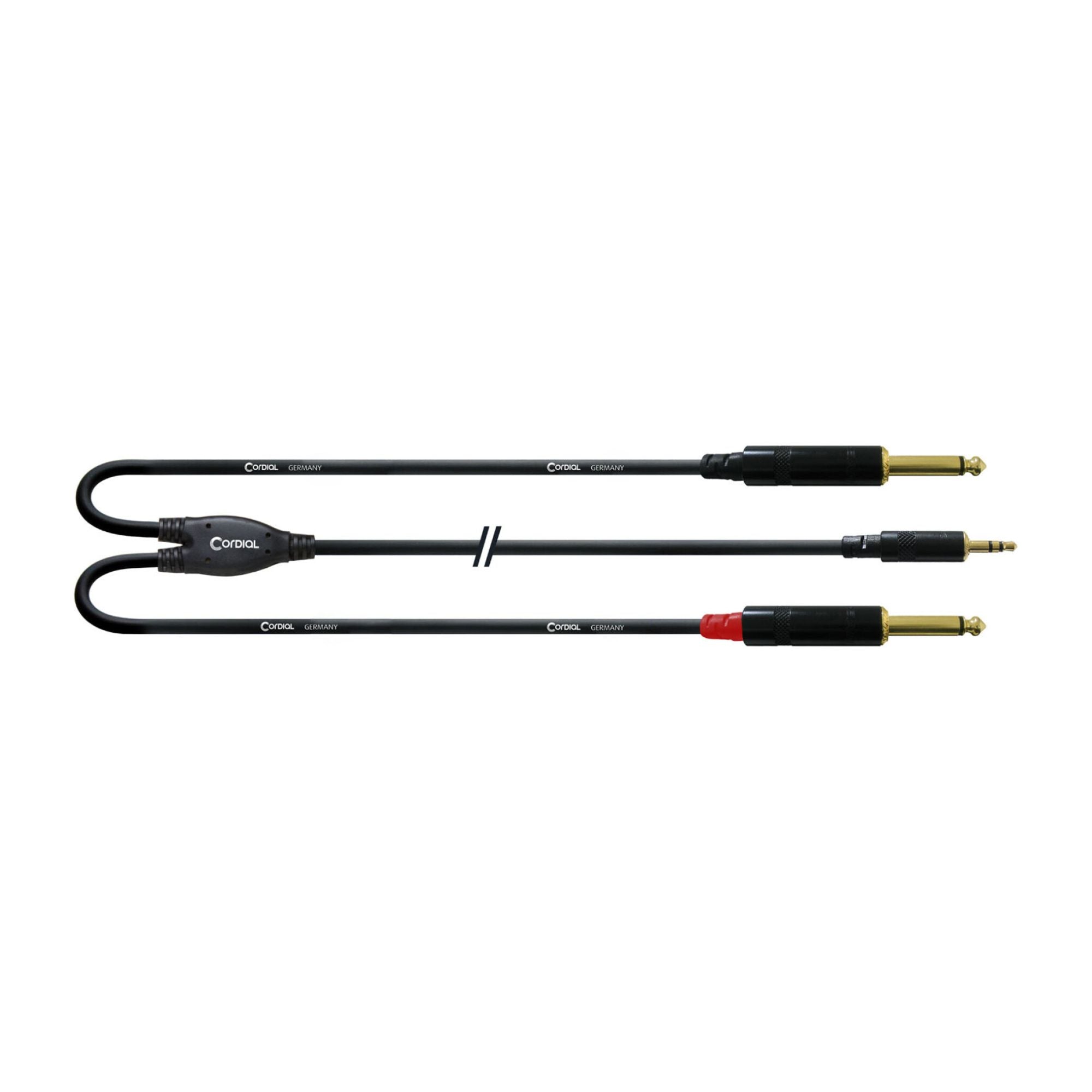 Cordial 6,0 m, REAN plug 3,5 mm stereo gold / 2 x plug 6,3 mm