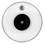 Code 13 Law Clear drum head by Code Drumheads, showing a transparent drum head with branding and mounting hardware.