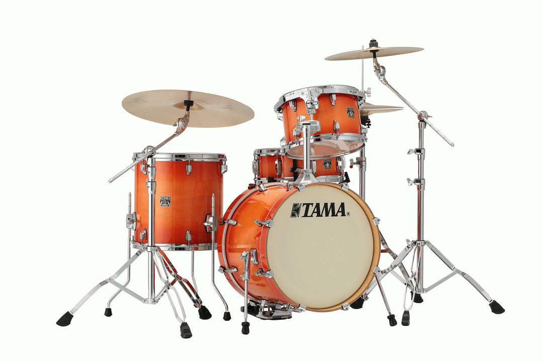 Tama Superstar Classic 18-inch 4-piece drum kit shell pack in vibrant Tangerine Lacquer Burst finish, featuring toms and bass drum.