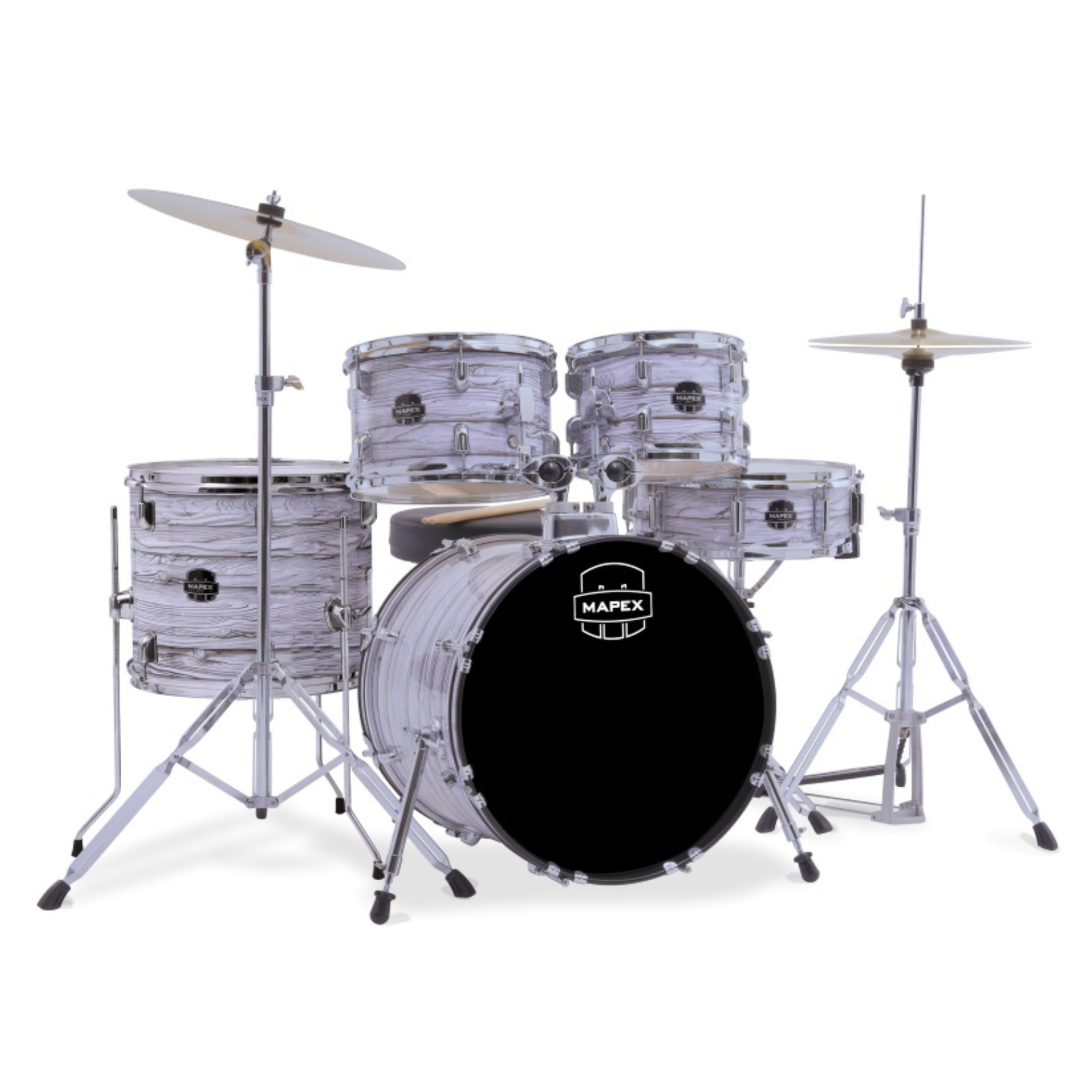 Mapex Comet 5pce 20 Drum Kit w/ Hardware & Cymbals - White Marblewood