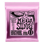 Ernie Ball Mega Slinky Nickel Wound Electric Guitar Strings 10.5-48 in packaging, ready for guitar playing and string replacement.