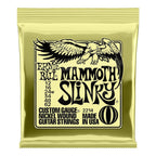 Ernie Ball 2214 Mammoth Slinky Nickel Wound Electric Guitar Strings, featuring wound G string, on a guitar string set.