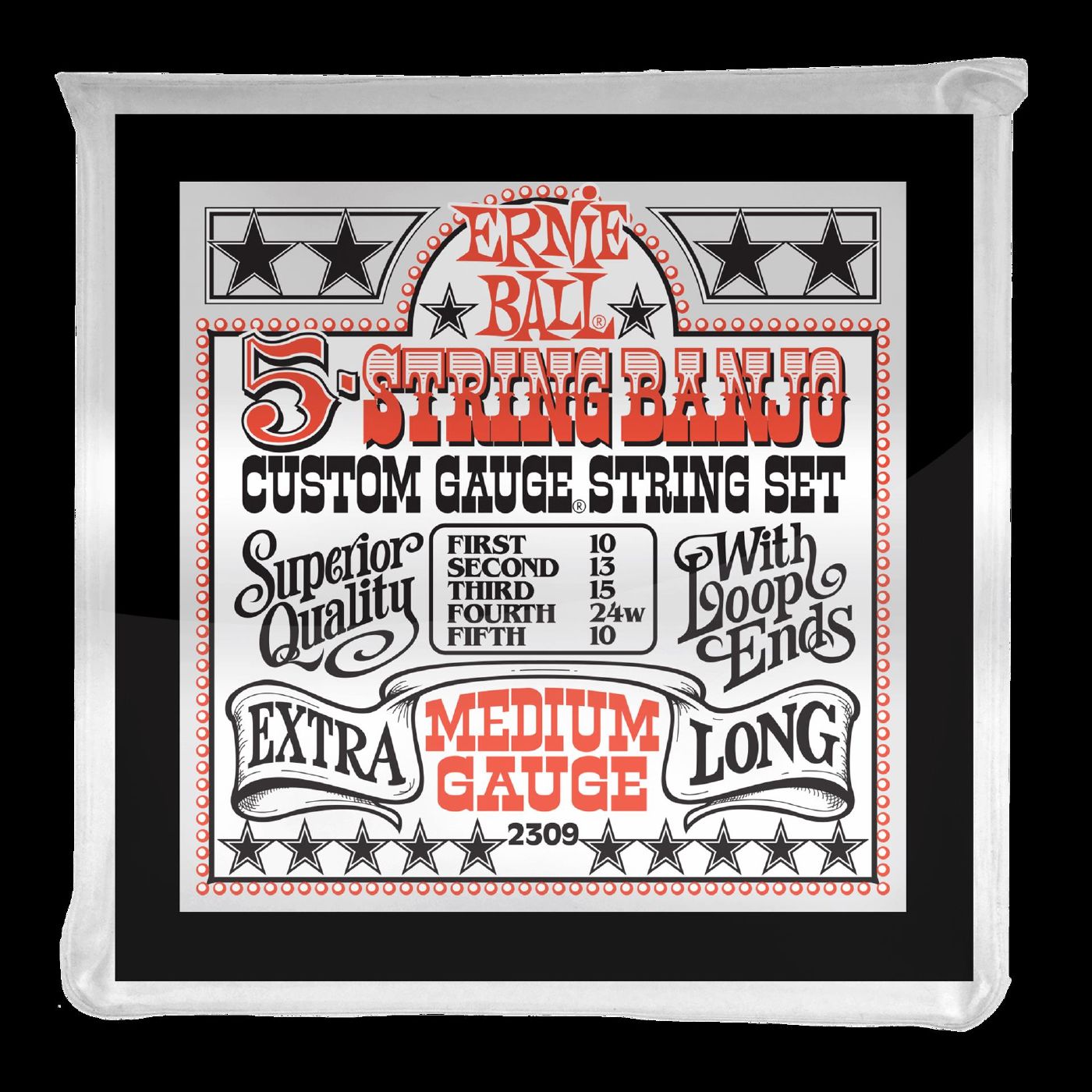 Ernie Ball 2309 Medium 5-String Loop End Stainless Steel Banjo Guitar Strings