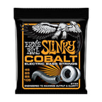 Ernie Ball Hybrid Slinky Cobalt electric bass guitar strings shown in a coiled string set with packaging.