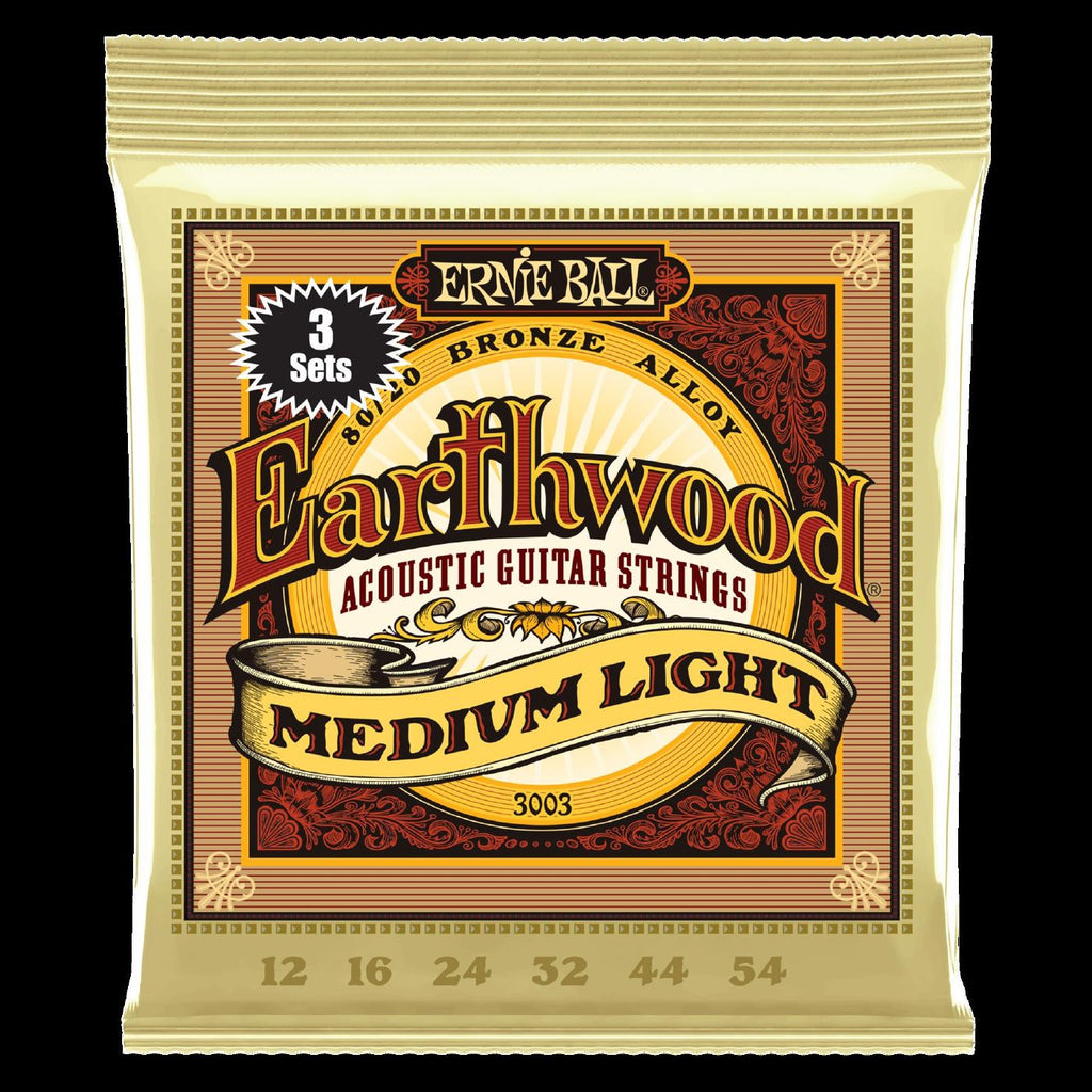 Ernie Ball 3003 Earthwood Medium Light 80 20 Bronze Acoustic Guitar Strings 3 Pack