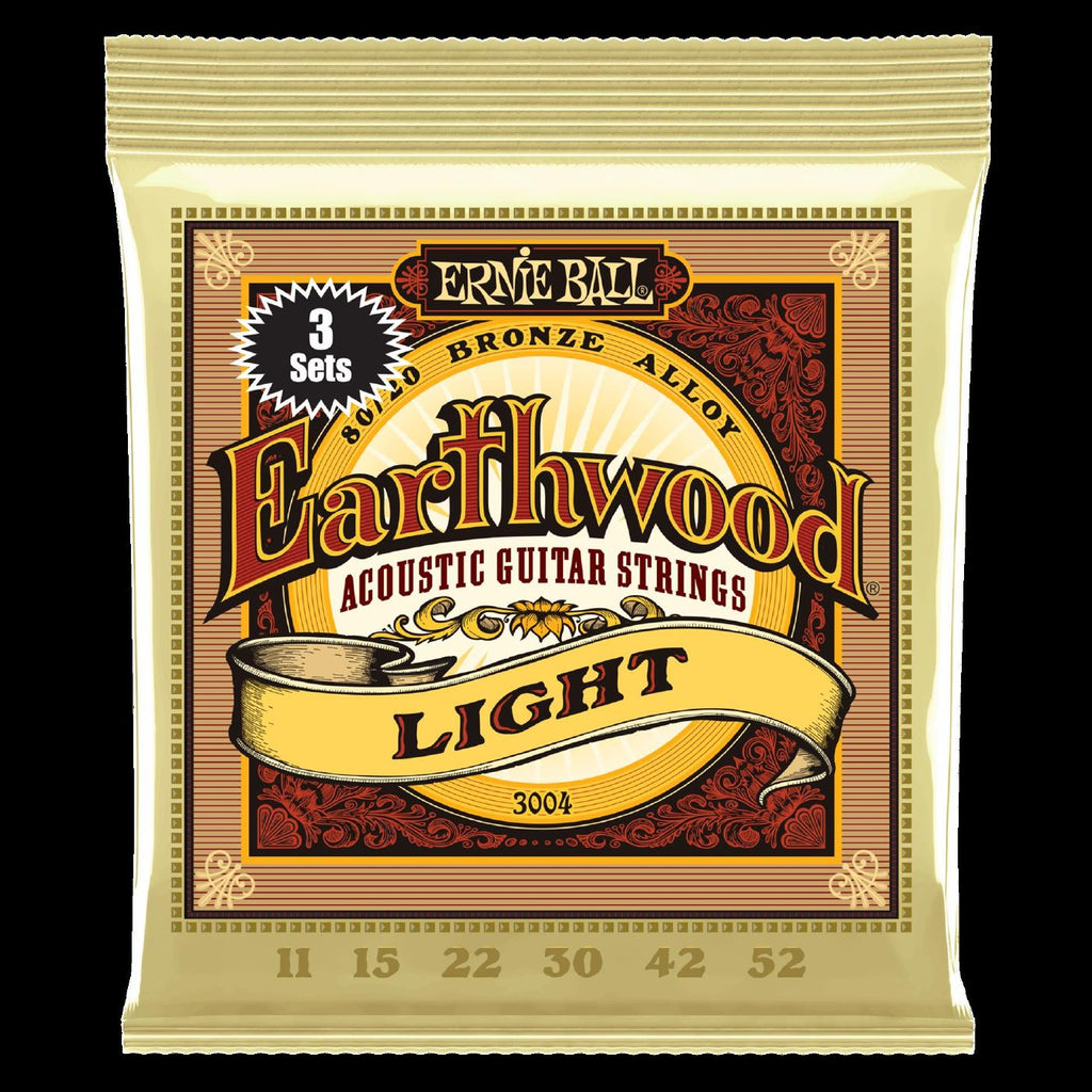 Ernie Ball 3004 Earthwood Light 80 20 Bronze Acoustic Guitar Strings 3-Pack