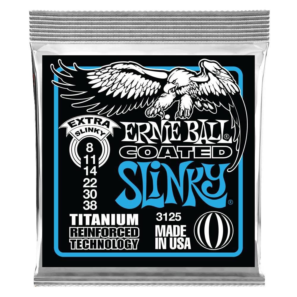 Ernie Ball 3125 8 - 38 Extra Slinky Coated Titanium RPS Electric Guitar Strings (Blue)