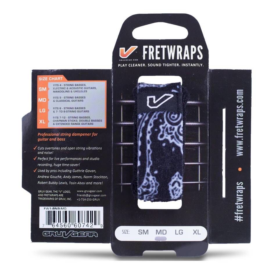 Gruv Gear FretWraps Guitar String Muter in Black Bandana - Small (1-Pack)
