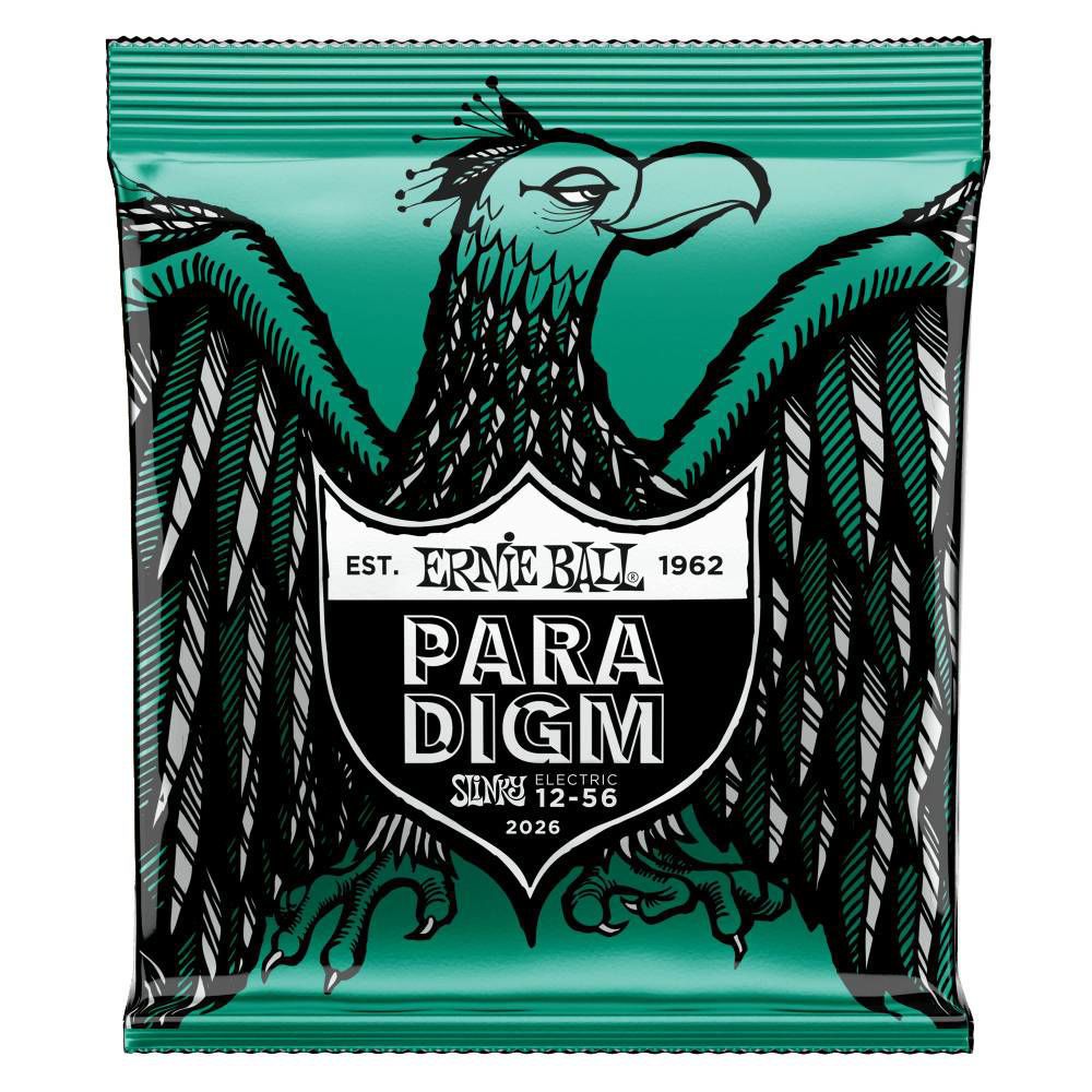 Ernie Ball 2026 Not Even Slinky Paradigm electric guitar strings, 12-56 gauge, on a guitar string spool with packaging visible