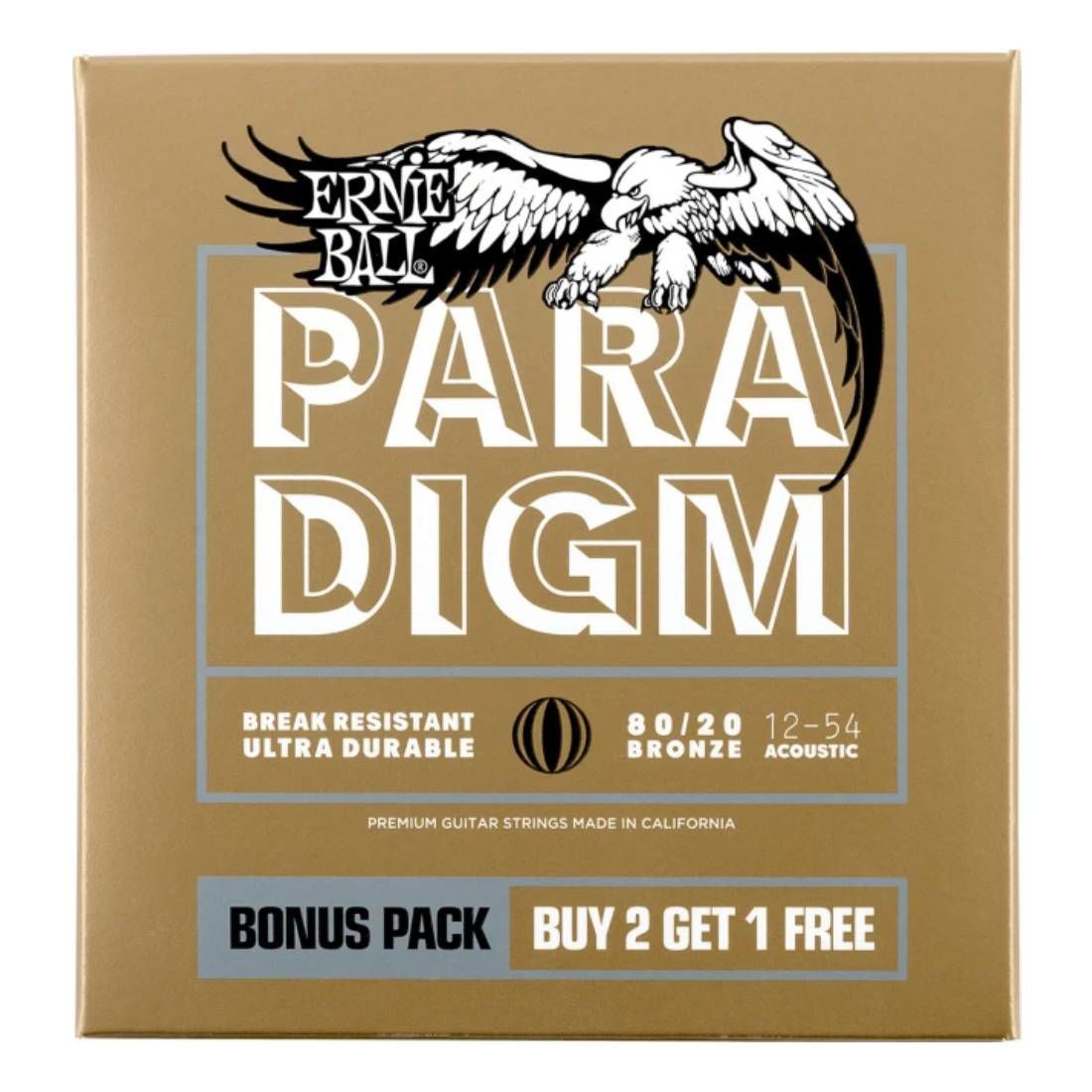 Ernie Ball 3326 12-54  Paradigm Med Light 80 - 20 Bronze Acoustic Guitar Strings 3 Pack