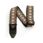 Ernie Ball Vintage Weave Jacquard guitar strap with intricate woven design, adjustable leather ends, for comfortable playing.