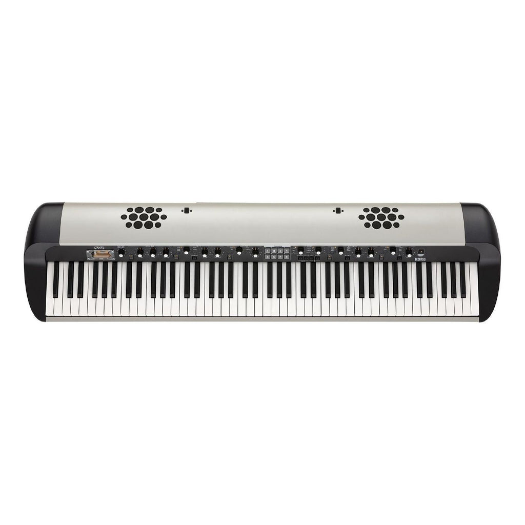 Korg SV-2 88-key stage vintage piano keyboard with built-in speaker system, featuring a classic design and performance-ready features.