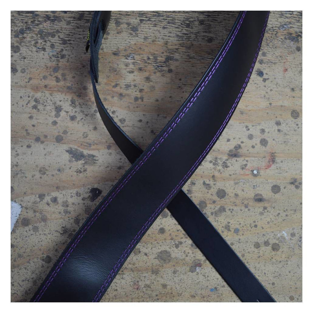Colonial Leather 2.5 inch Basic Leather Guitar Strap - Double Stitched Purple