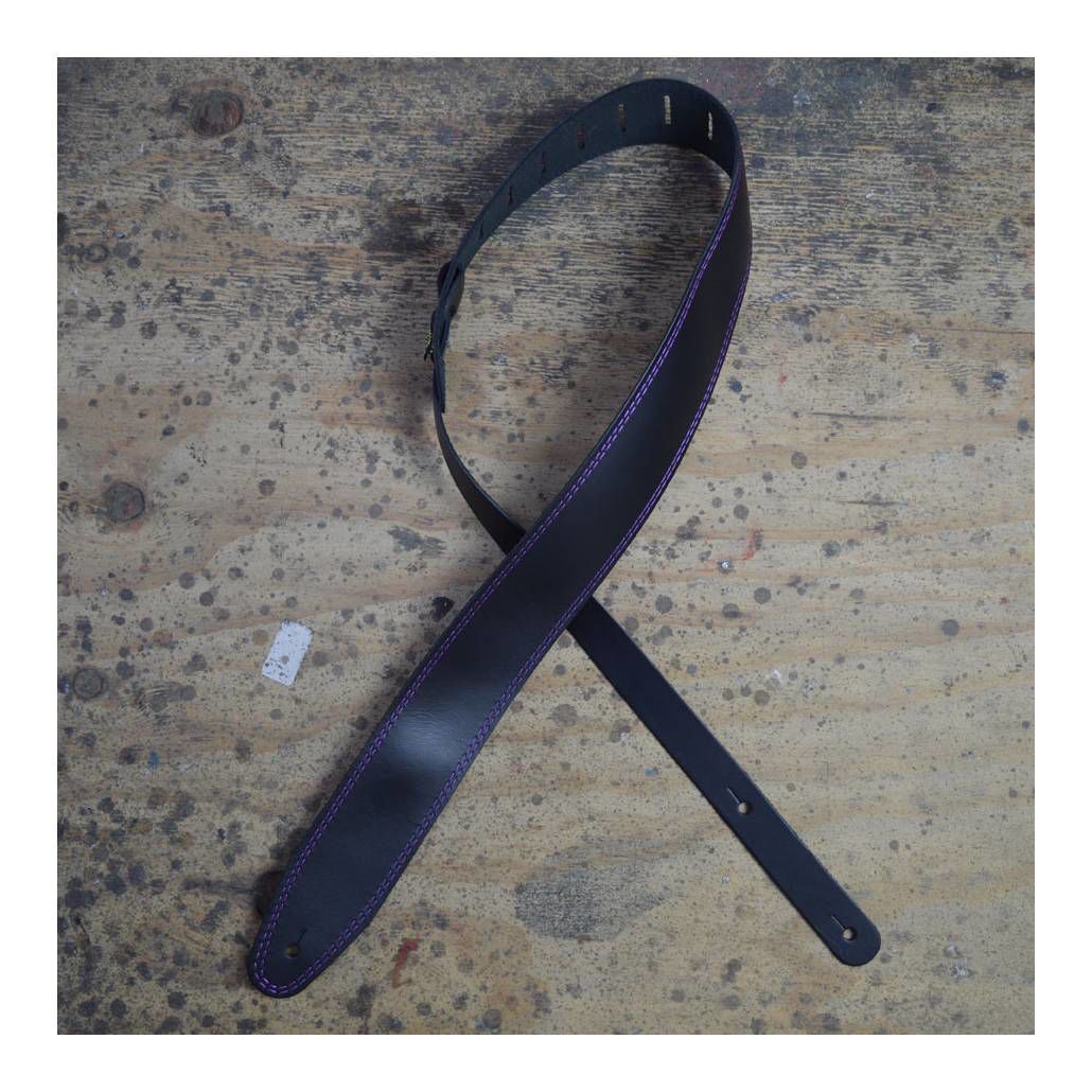 Colonial Leather 2.5 inch Basic Leather Guitar Strap - Double Stitched Purple