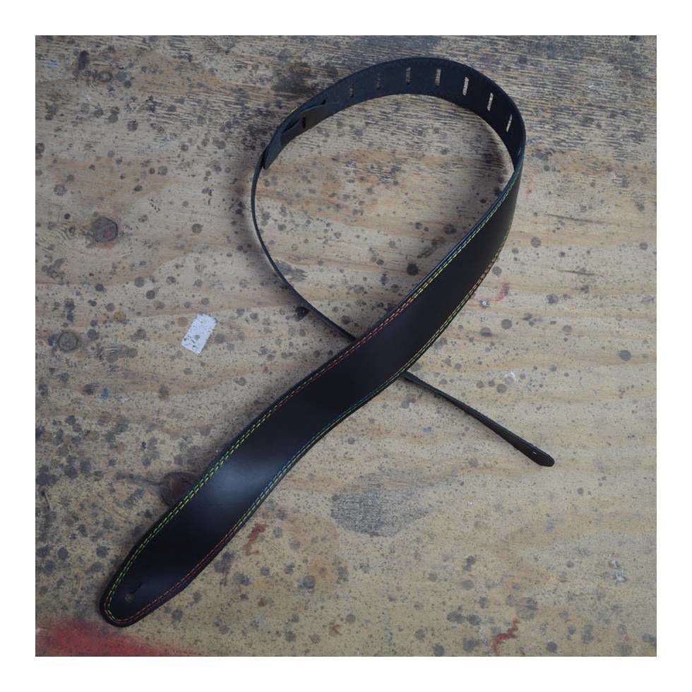 Colonial Leather 2.5inch Basic Leather Guitar Strap - Double Stitched Rainbow